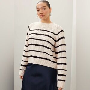 Vince | Ribbed Striped Mockneck Sweater Cotton Minimalist Beachy Contemporary